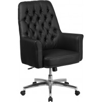 Flash Furniture BT-444-MID-BK-GG Mid-Back Traditional Tufted Leather Executive Swivel Chair with Arms in Black
